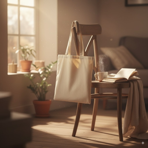 Katoenen tas aan een stoel